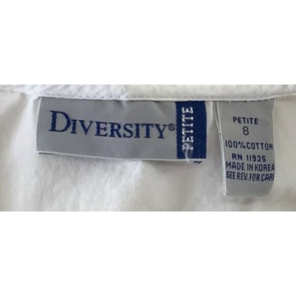 Womens Lace Collar White Blouse Long Sleeves & Button Closure by Diversity Sz P8 - Picture 8 of 9